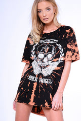 Black Acid Wash Tie Dye 'Rock Angel' T-Shirt Dress - Thea-Dresses