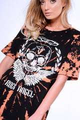 Black Acid Wash Tie Dye 'Rock Angel' T-Shirt Dress - Thea-Dresses