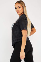Black Acid Wash Wing Printed T-shirt - Itzia-T-shirt