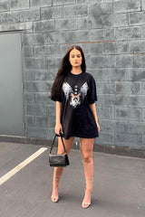 Black Acid Wash Wing Printed T-shirt - Itzia-T-shirt