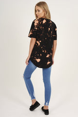 Black Acid Wash World Tour Slogan T-shirt Dress - Adel-Dresses