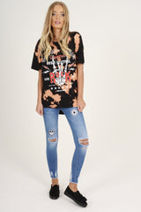 Black Acid Wash World Tour Slogan T-shirt Dress - Adel-Dresses