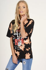 Black Acid Wash World Tour Slogan T-shirt Dress - Adel-Dresses