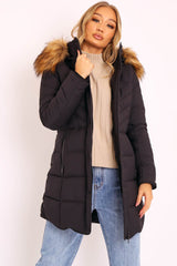 Black Adjustable Back Long Puffer Coat - Maezie-Coats