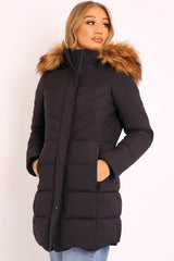 Black Adjustable Back Long Puffer Coat - Maezie-Coats