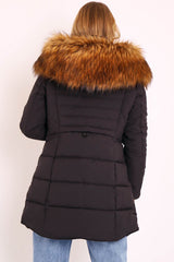 Black Adjustable Back Long Puffer Coat - Maezie-Coats