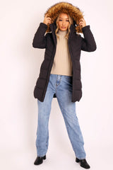 Black Adjustable Back Long Puffer Coat - Maezie-Coats