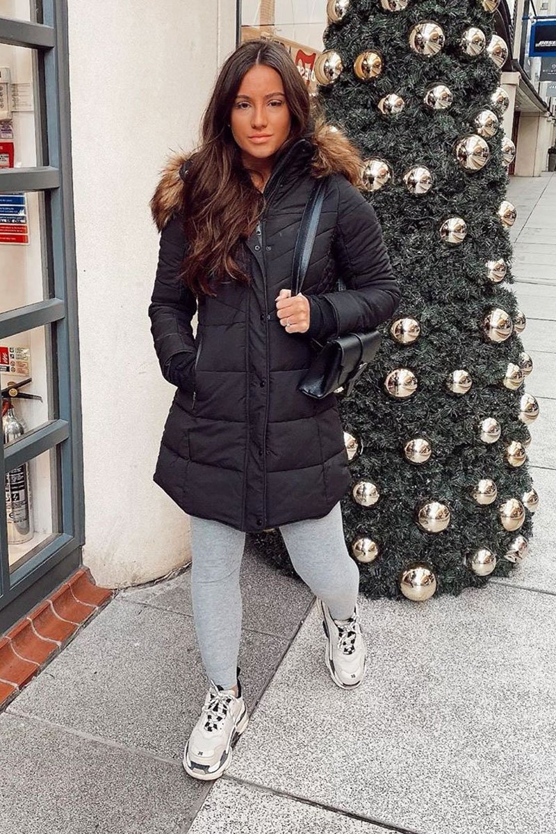 Black Adjustable Back Long Puffer Coat - Maezie-Coats