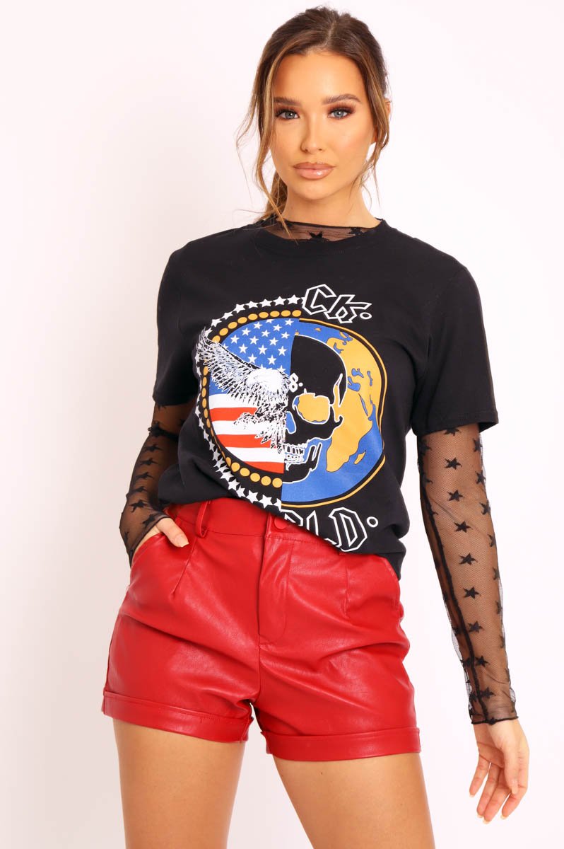 Black American Slogan Printed T-shirt - Posie-T-shirt