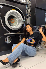 Black American Slogan Printed T-shirt - Posie-T-shirt