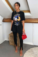 Black American Slogan Printed T-shirt - Posie-T-shirt