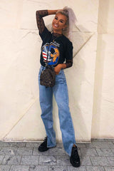 Black American Slogan Printed T-shirt - Posie-T-shirt