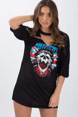 Black Anarchy Cut Out Pin Detail T-Shirt Dress - Lollie-Dresses