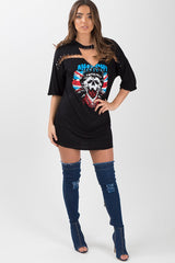 Black Anarchy Cut Out Pin Detail T-Shirt Dress - Lollie-Dresses