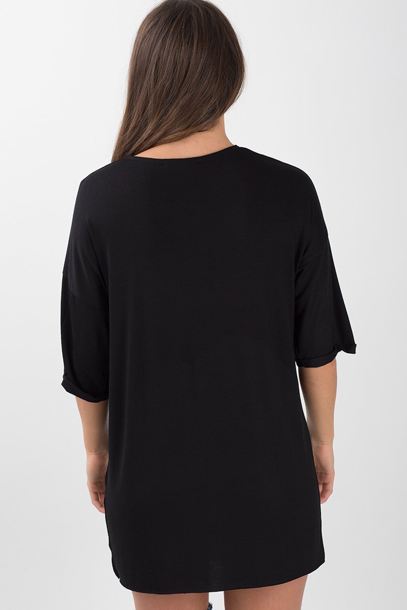 Black Anarchy Cut Out Pin Detail T-Shirt Dress - Lollie-Dresses