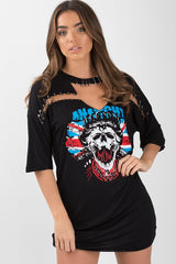 Black Anarchy Cut Out Pin Detail T-Shirt Dress - Lollie-Dresses