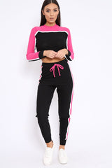 Black And Fuchsia Colour Block Tracksuit - Adryanna-Loungewear