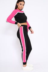 Black And Fuchsia Colour Block Tracksuit - Adryanna-Loungewear