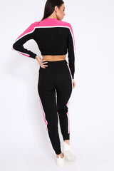 Black And Fuchsia Colour Block Tracksuit - Adryanna-Loungewear