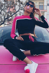 Black And Fuchsia Colour Block Tracksuit - Adryanna-Loungewear