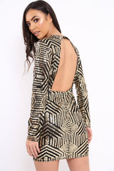 Black And Gold Cross Strap Mini Dress - Jayla-Dresses