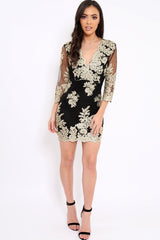 Black And Gold Lace Up Back Mini Dress - Cloe-Dresses