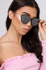 Black And Gold Round Aviator Sunglasses - Kerry-Sunglasses