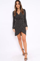 Black And Gold Sequin Wrap Front Dress - Kelcy-Dresses