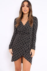 Black And Gold Sequin Wrap Front Dress - Kelcy-Dresses