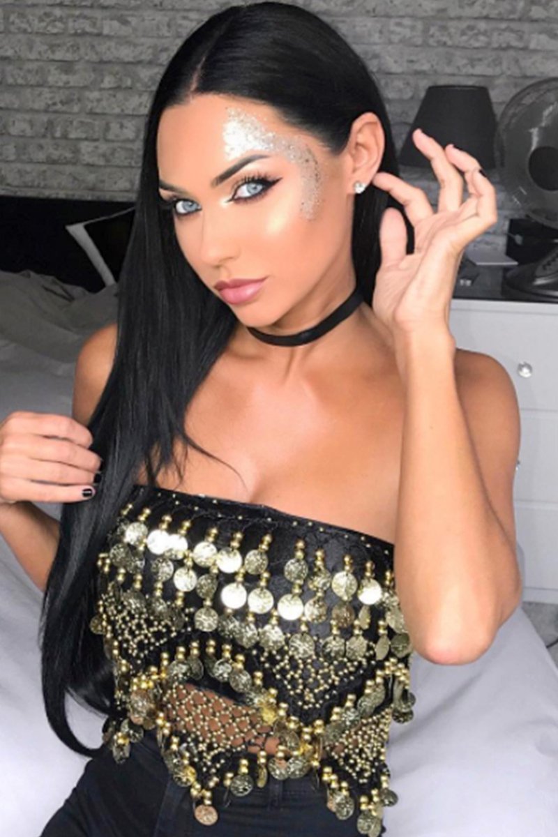 Black And Gold Velvet Top with Sequin and Coin Tassels - Taytem-Tops