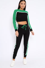 Black And Green Colour Block Tracksuit - Adryanna-Loungewear