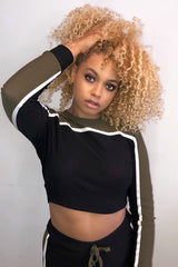 Black And Khaki Colour Block Tracksuit - Adryanna-Loungewear