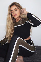 Black And Khaki Colour Block Tracksuit - Adryanna-Loungewear