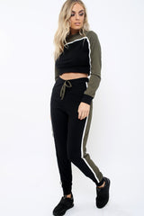 Black And Khaki Colour Block Tracksuit - Adryanna-Loungewear