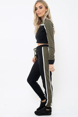 Black And Khaki Colour Block Tracksuit - Adryanna-Loungewear
