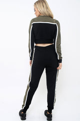 Black And Khaki Colour Block Tracksuit - Adryanna-Loungewear