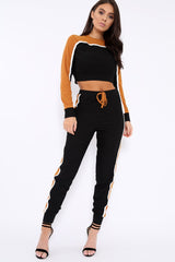Black And Mustard Colour Block Tracksuit - Adryanna-Loungewear