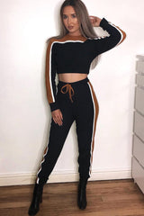 Black And Mustard Colour Block Tracksuit - Adryanna-Loungewear