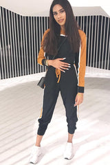 Black And Mustard Colour Block Tracksuit - Adryanna-Loungewear