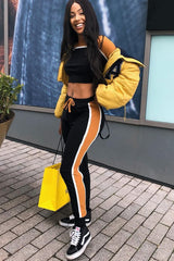 Black And Mustard Colour Block Tracksuit - Adryanna-Loungewear