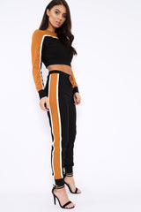 Black And Mustard Colour Block Tracksuit - Adryanna-Loungewear
