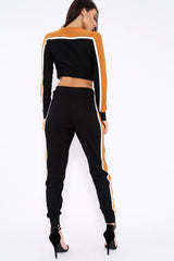 Black And Mustard Colour Block Tracksuit - Adryanna-Loungewear