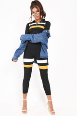 Black And Mustard Stripe Crop Top And Leggings Co-Ord - Ramey-Co-ords