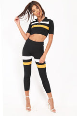 Black And Mustard Stripe Crop Top And Leggings Co-Ord - Ramey-Co-ords