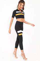 Black And Mustard Stripe Crop Top And Leggings Co-Ord - Ramey-Co-ords