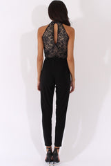 Black And Nude Glitter Lace High Neck Jumpsuit - Abella-Jumpsuits
