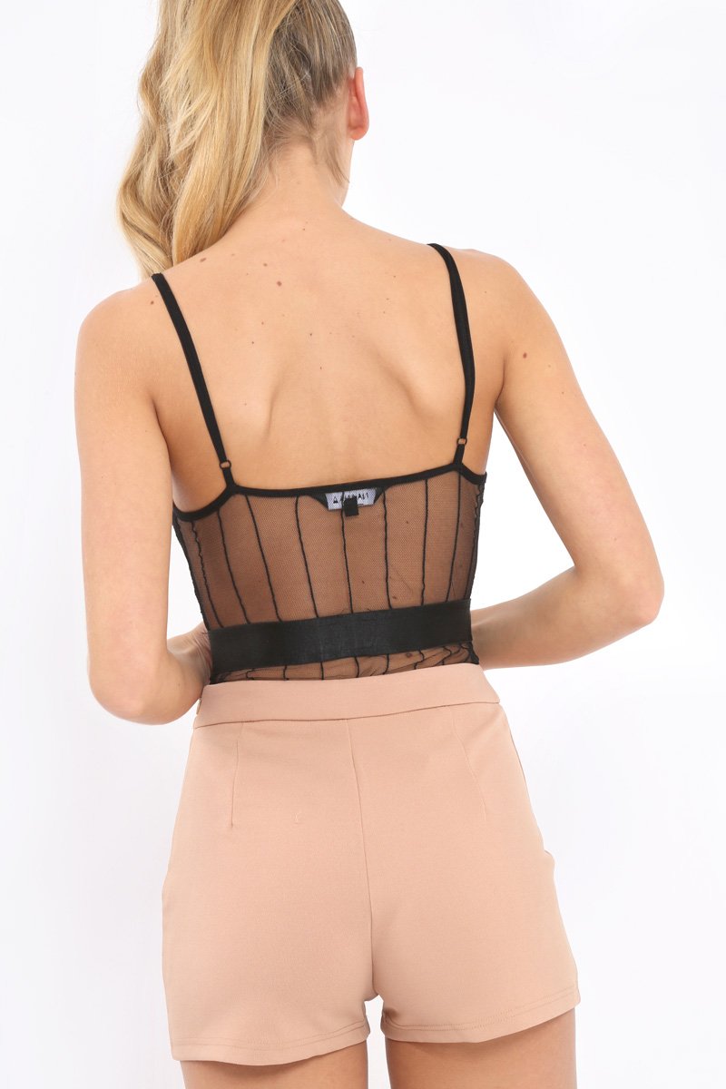 Black And Nude Lace Bodysuit - Sharlisa-Bodysuits