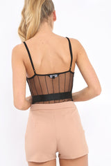 Black And Nude Lace Bodysuit - Sharlisa-Bodysuits