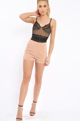 Black And Nude Lace Bodysuit - Sharlisa-Bodysuits