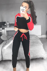 Black And Red Colour Block Tracksuit - Adryanna-Loungewear